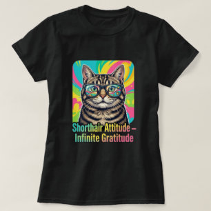 Neon Rainbow Tabby Cat Sunglasses Art T-Shirt
