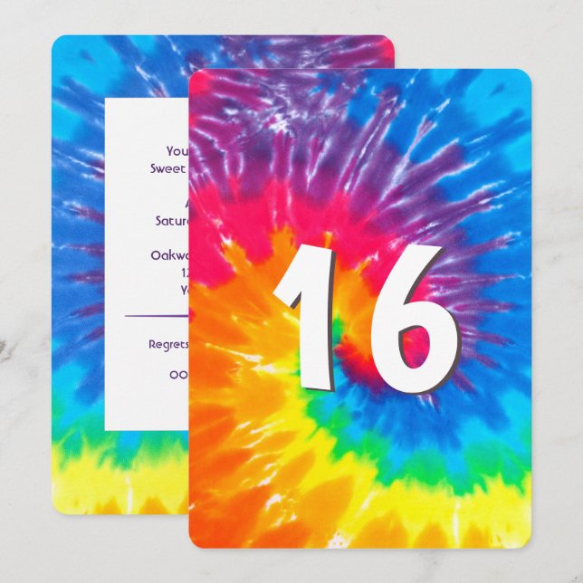 Neon Rainbow Tie Dye 16th Birthday Invitation (Front/Back)