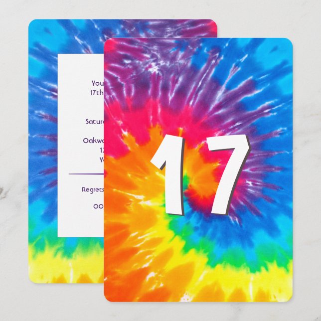 Neon Rainbow Tie Dye 17th Birthday Invitation (Front/Back)