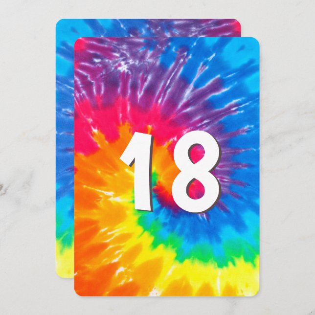 Neon Rainbow Tie Dye 18th Birthday Invitation (Front/Back)