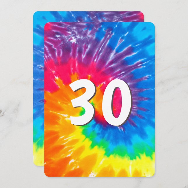 Neon Rainbow Tie Dye 30th Birthday Invitation (Front/Back)