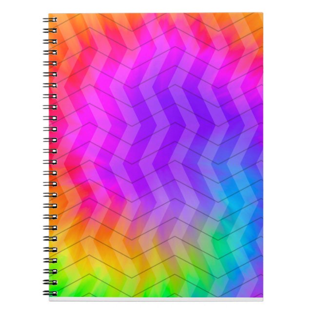 Neon Rainbow Tie Dye Herringbone  Notebook (Front)
