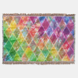 Neon Rainbow tie Dye Watercolor Harlequin  Throw Blanket