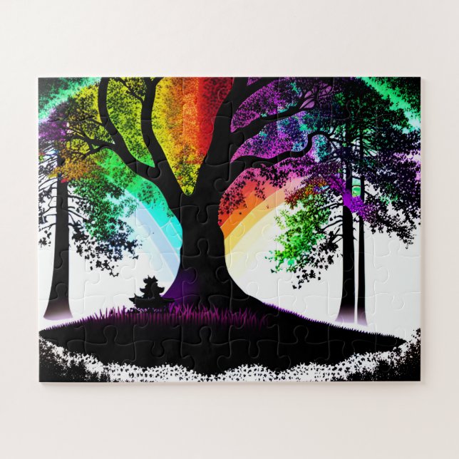 Neon Rainbow Tree Silhouette Dream Jigsaw Puzzle (Horizontal)