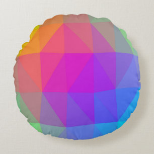 Neon Rainbow Triangle Abstract Round Cushion