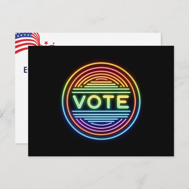 Neon Rainbow Vote Sign Postcard (Front/Back)