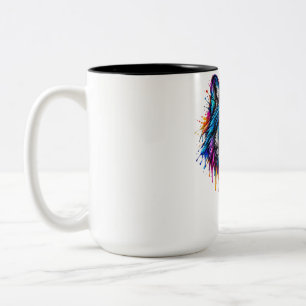 Neon Rainbow Wolf Head – Colorful Splash Art Two-Tone Coffee Mug