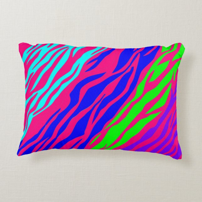 Neon Rainbow Zebra Decorative Cushion (Back)