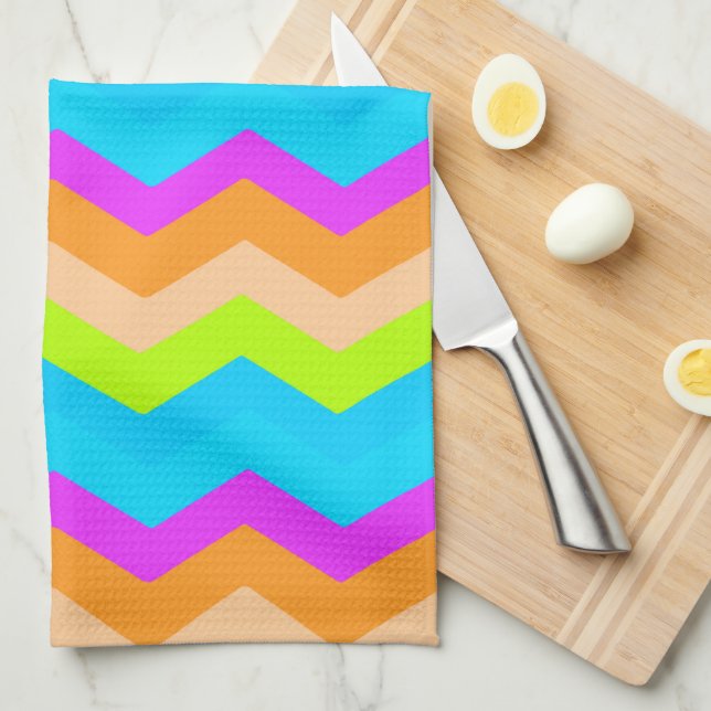 Neon Rainbow Zigzag Tea Towel (Quarter Fold)
