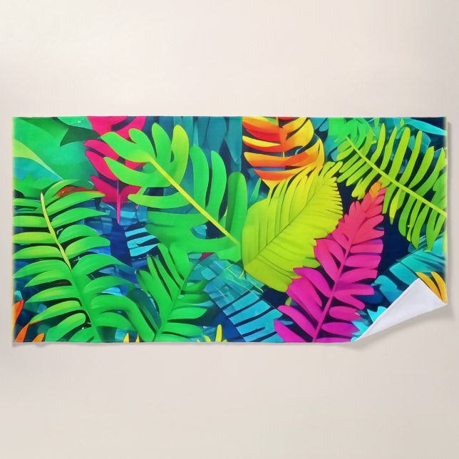 Neon Rainforest Fantasy Beach Towel (Front)