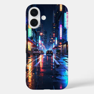 Neon Rainy City iPhone 16 Case