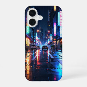 Neon Rainy City iPhone 16 Case