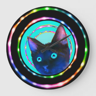 NEON RAVE CRAZY KITTY CLOCK! LARGE CLOCK