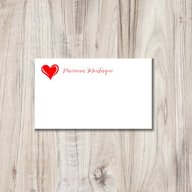 Neon Red Decorative Heart Chic Name Note Card (Creator Uploaded)