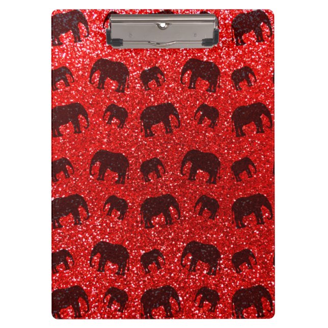 Neon red elephant glitter pattern clipboard (Front)