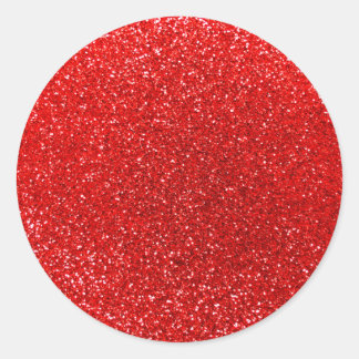 Neon red glitter classic round sticker