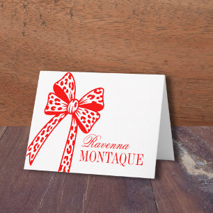 Neon Red Leopard Bow Handwritten Name Party Note Card