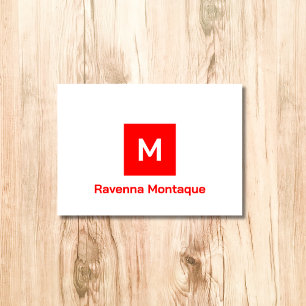 Neon Red Modern Monogram Personalized Name Note Card