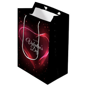 Neon Red Valentine Heart Amid Red Stars Medium Gift Bag