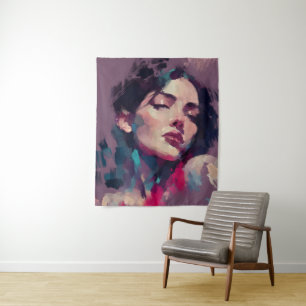 Neon Reflections Abstract Portrait Tapestry
