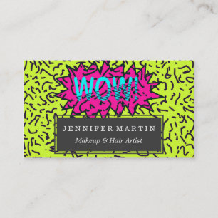 Neon Retro 80's 90's Scribbled Wow! Typography Business Card