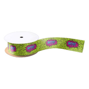 Neon Retro 80's 90's Scribbled Wow! Typography Satin Ribbon