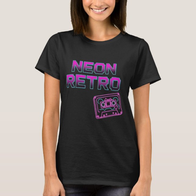 NEON RETRO – 80s Arcade Synthwave Cassette T-Shirt (Front)