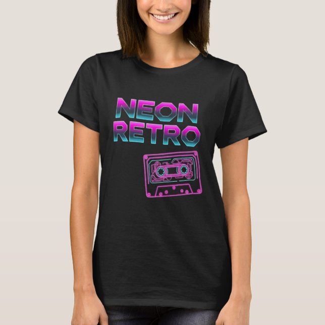 NEON RETRO – 80s Arcade Synthwave Cassette T-Shirt (Front)