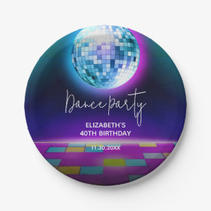 Neon Retro Dance Disco Birthday Party Welcome Paper Plate
