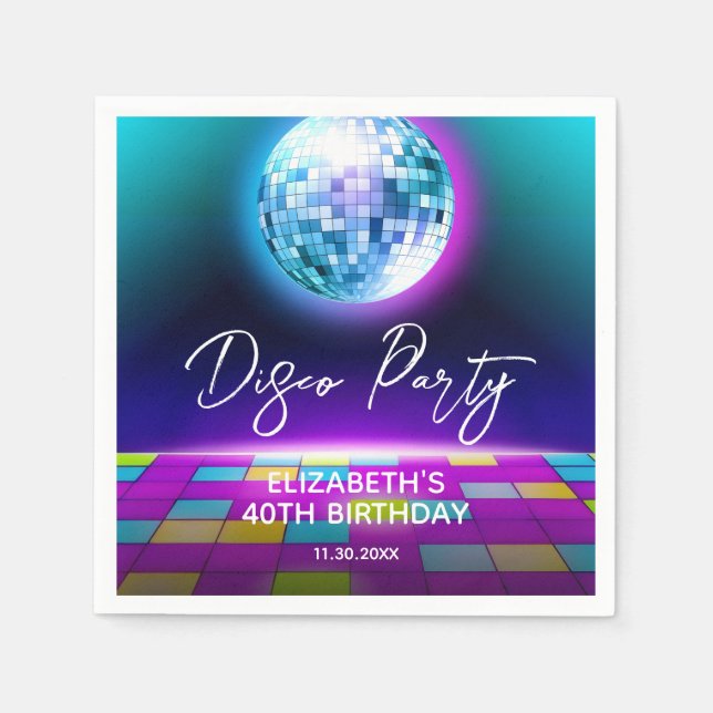 Neon Retro Disco Party Dance Night Birthday Napkin (Front)