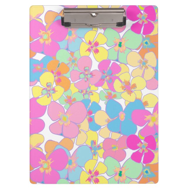 Neon Retro Floral Pink  Clipboard (Front)