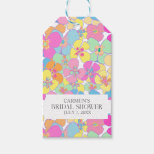 Neon Retro Floral Pink Colorful Bridal Shower Gift Tags