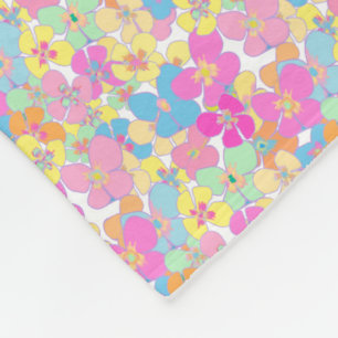 Neon Retro Floral Pink Colourful Fleece Blanket