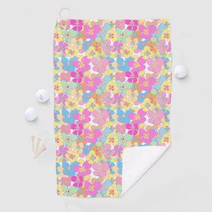 Neon Retro Floral Pink Colourful Golf Towel