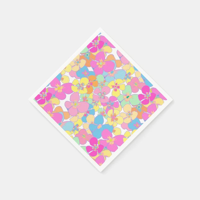 Neon Retro Floral Pink Colourful Napkin (Corner)