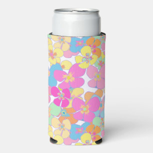 Neon Retro Floral Pink Colourful Seltzer Can Cooler