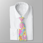 Neon Retro Floral Pink Colourful Tie<br><div class="desc">Retro faux neon floral pattern. Pink,  orange,  mint,  blue,  yellow,  neon floral aesthetic.</div>