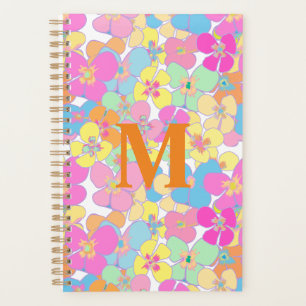 Neon Retro Floral Pink Monogram Planner