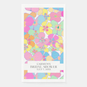 Neon Retro Floral Pink Pretty Chic Bridal Shower Napkin