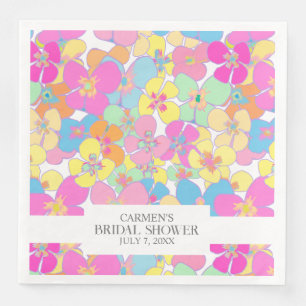 Neon Retro Floral Pink Pretty Chic Bridal Shower Napkin