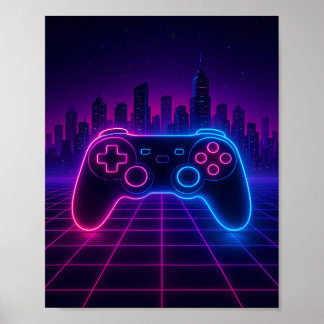 Neon Retro Gamepad — Synthwave Poster