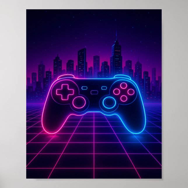 Neon Retro Gamepad — Synthwave Poster (Front)