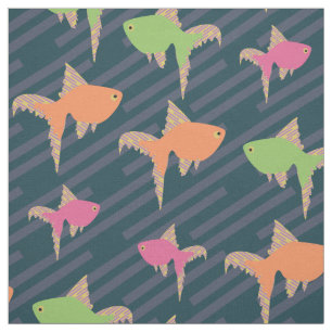Neon Retro Goldfish Repeat Pattern Fabric
