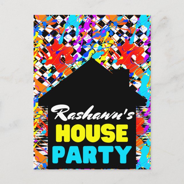 Neon Retro Hip Hop House Party Postcard (Front)