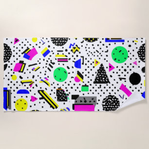 Neon Retro Memphis Geometric Chaos Pattern Beach Towel