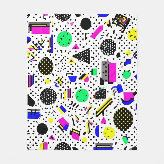 Neon Retro Memphis Geometric Chaos Pattern Fleece Blanket (Front)