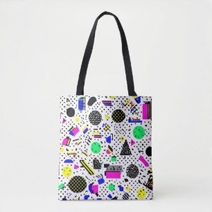 Neon Retro Memphis Geometric Chaos Pattern Tote Bag