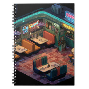 Neon Retro Pixel Diner Scene Notebook
