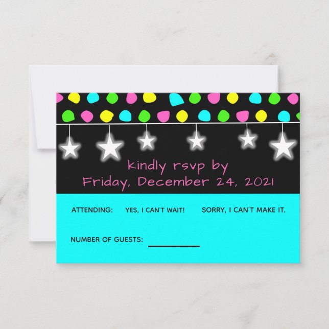 Neon Retro Stars Glow Party  RSVP Card (Front)