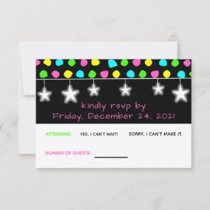 Neon Retro Stars Glow Party RSVP Card